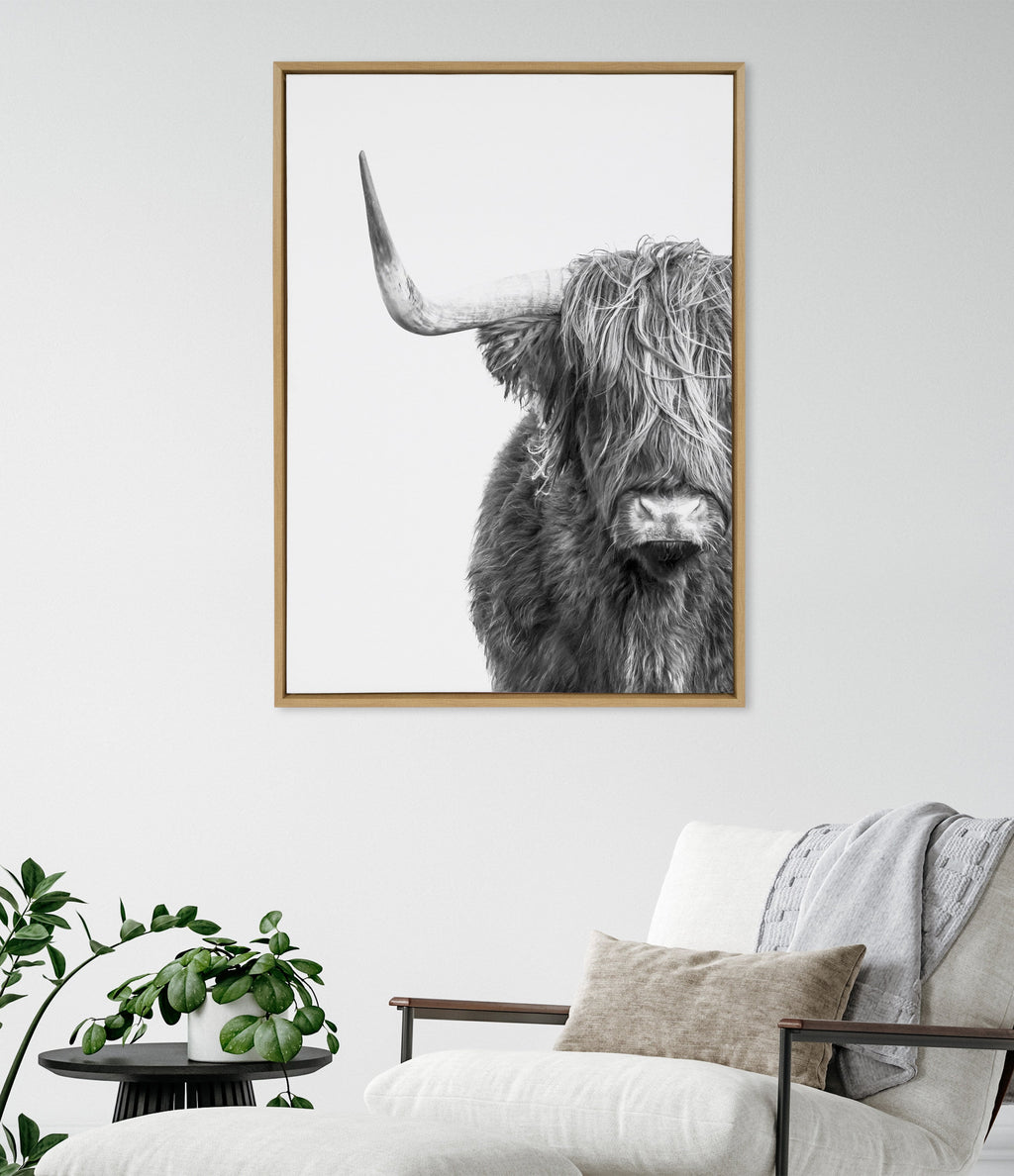 Sylvie B&W Highland Cow No. 1 Framed Canvas by Amy Peterson Art Studio