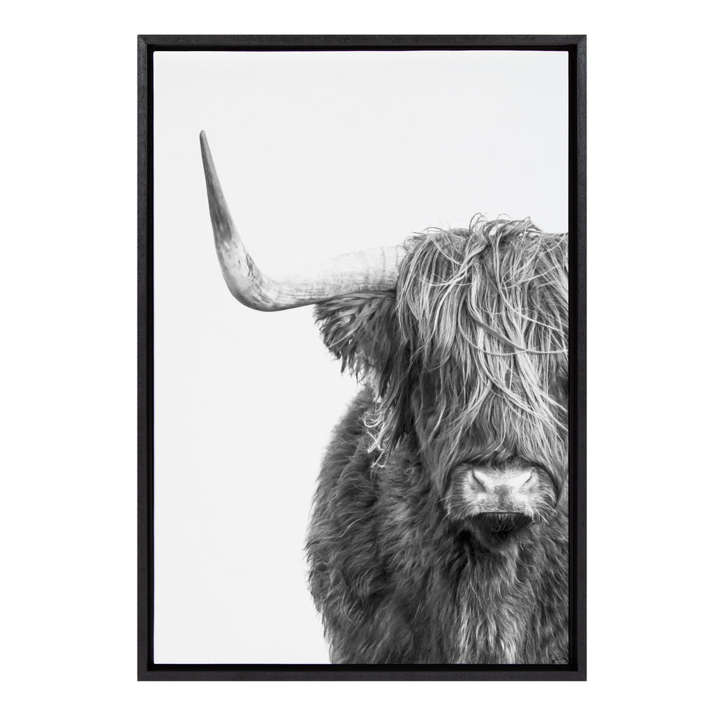 Sylvie B&W Highland Cow No. 1 Framed Canvas by Amy Peterson Art Studio