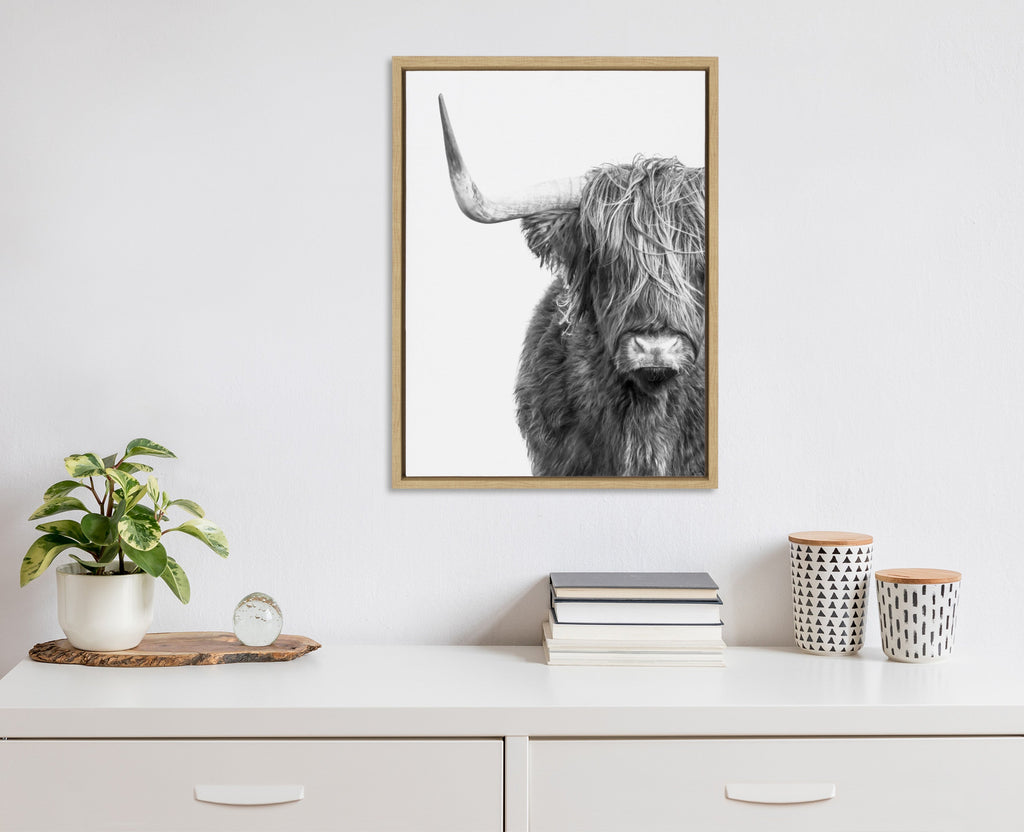 Sylvie B&W Highland Cow No. 1 Framed Canvas by Amy Peterson Art Studio